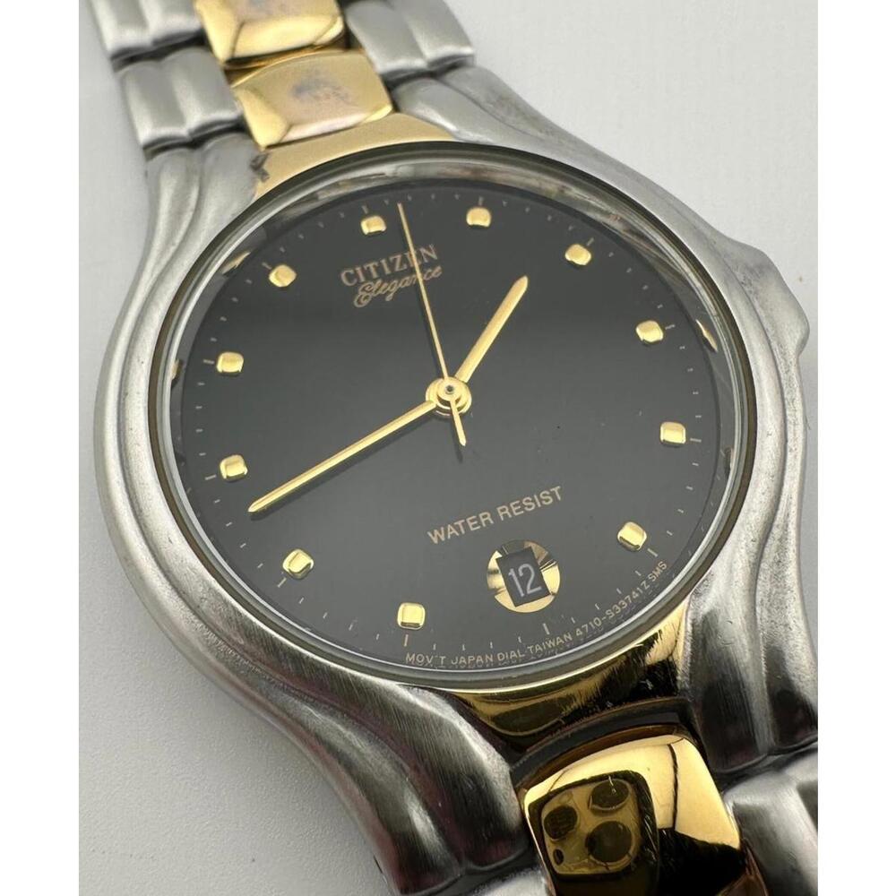 Vintage Citizen Elegance Quartz Watch Dark Grey Dial Date Unisex 35mm